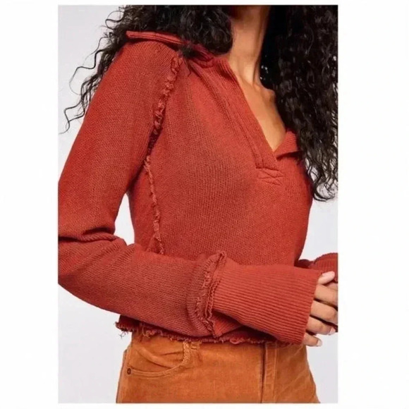 FREE PEOPLE LONG SLEEVE BOHO KNIT PULLOVER RUST SWEATER SIZE XS - Picture 6 of 10